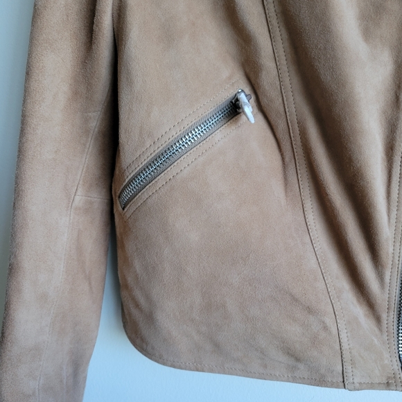 REISS Suede Lamb Leather Biker Jacket Size 10 - Picture 5 of 11